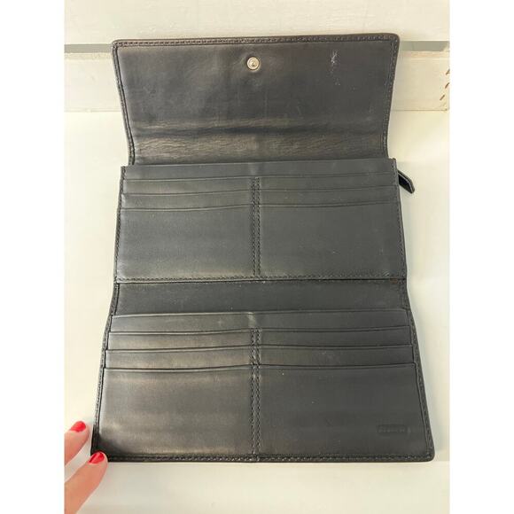 COACH LARGE BLACK SMOOTH LEATHER WALLET WITH EMBOSSED LOGO - Picture 6 of 14